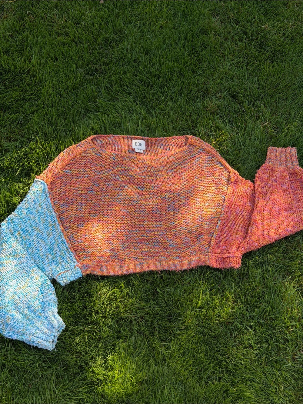 BDG Colorblock Cropped Knit Sweater in Orange & Blue